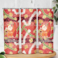 Hawaii Santa Mele Kalikimaka Skinny Tumbler Tropical Puakenikeni Lei with Polynesian Tribal Pattern LT03 - Polynesian Pride