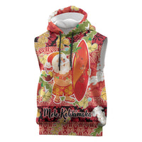 Hawaii Santa Mele Kalikimaka Sleeveless Hoodie Tropical Puakenikeni Lei with Polynesian Tribal Pattern LT03 Red - Polynesian Pride