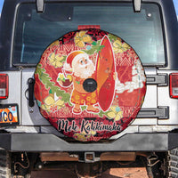 Hawaii Santa Mele Kalikimaka Spare Tire Cover Tropical Puakenikeni Lei with Polynesian Tribal Pattern LT03 Red - Polynesian Pride