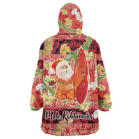 Hawaii Santa Mele Kalikimaka Wearable Blanket Hoodie Tropical Puakenikeni Lei with Polynesian Tribal Pattern LT03 - Polynesian Pride