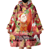 Hawaii Santa Mele Kalikimaka Wearable Blanket Hoodie Tropical Puakenikeni Lei with Polynesian Tribal Pattern LT03 - Polynesian Pride