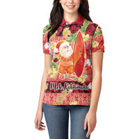 Hawaii Santa Mele Kalikimaka Women Polo Shirt Tropical Puakenikeni Lei with Polynesian Tribal Pattern LT03 - Polynesian Pride