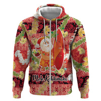 Hawaii Santa Mele Kalikimaka Zip Hoodie Tropical Puakenikeni Lei with Polynesian Tribal Pattern LT03 Zip Hoodie Red - Polynesian Pride