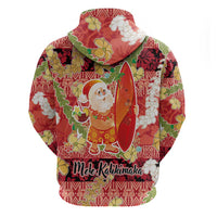 Hawaii Santa Mele Kalikimaka Zip Hoodie Tropical Puakenikeni Lei with Polynesian Tribal Pattern LT03 - Polynesian Pride