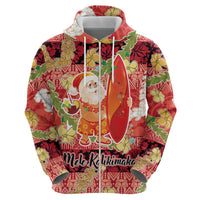 Hawaii Santa Mele Kalikimaka Zip Hoodie Tropical Puakenikeni Lei with Polynesian Tribal Pattern LT03 - Polynesian Pride