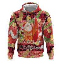 Hawaii Santa Mele Kalikimaka Zip Hoodie Tropical Puakenikeni Lei with Polynesian Tribal Pattern LT03 Pullover Hoodie Red - Polynesian Pride