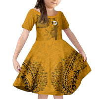 Nanakuli High and Intermediate School Family Matching Long Sleeve Bodycon Dress and Hawaiian Shirt Tribal Kakau Pattern LT03 Daughter's Dress Yellow - Polynesian Pride