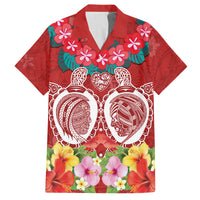 Polynesian Valentine Day Family Matching Off Shoulder Short Dress and Hawaiian Shirt Love Couple Turtle Maori Hibiscus Red Style LT03 Dad's Shirt - Short Sleeve Red - Polynesian Pride