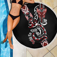 Aotearoa Toitu Te Tiriti-Honour the Treaty Beach Blanket Maori Taniwha Haka with Taniko and Tukutuku LT03 - Polynesian Pride