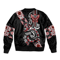 Aotearoa Toitu Te Tiriti-Honour the Treaty Bomber Jacket Maori Taniwha Haka with Taniko and Tukutuku LT03 - Polynesian Pride