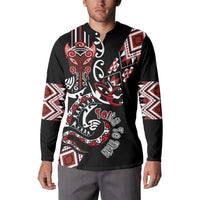 Aotearoa Toitu Te Tiriti-Honour the Treaty Button Sweatshirt Maori Taniwha Haka with Taniko and Tukutuku LT03 - Polynesian Pride