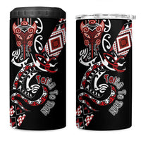Aotearoa Toitu Te Tiriti-Honour the Treaty 4 in 1 Can Cooler Tumbler Maori Taniwha Haka with Taniko and Tukutuku LT03 One Size: 16 oz Black - Polynesian Pride