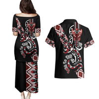 Aotearoa Toitu Te Tiriti-Honour the Treaty Couples Matching Puletasi and Hawaiian Shirt Maori Taniwha Haka with Taniko and Tukutuku LT03 - Polynesian Pride