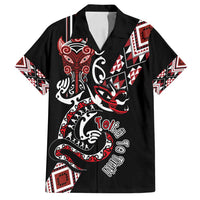Aotearoa Toitu Te Tiriti-Honour the Treaty Family Matching Long Sleeve Bodycon Dress and Hawaiian Shirt Maori Taniwha Haka with Taniko and Tukutuku LT03 Dad's Shirt - Short Sleeve Black - Polynesian Pride