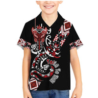 Aotearoa Toitu Te Tiriti-Honour the Treaty Family Matching Mermaid Dress and Hawaiian Shirt Maori Taniwha Haka with Taniko and Tukutuku LT03 Son's Shirt Black - Polynesian Pride