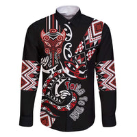 Aotearoa Toitu Te Tiriti-Honour the Treaty Family Matching Summer Maxi Dress and Hawaiian Shirt Maori Taniwha Haka with Taniko and Tukutuku LT03 Dad's Shirt - Long Sleeve Black - Polynesian Pride