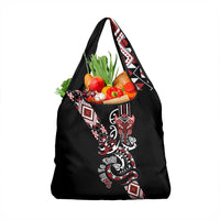 Aotearoa Toitu Te Tiriti-Honour the Treaty Grocery Bag Maori Taniwha Haka with Taniko and Tukutuku LT03 1-pack One Size Black - Polynesian Pride