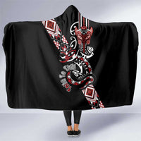 Aotearoa Toitu Te Tiriti-Honour the Treaty Hooded Blanket Maori Taniwha Haka with Taniko and Tukutuku LT03 One Size Black - Polynesian Pride