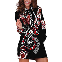 Aotearoa Toitu Te Tiriti-Honour the Treaty Hoodie Dress Maori Taniwha Haka with Taniko and Tukutuku LT03 Black - Polynesian Pride