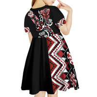 Aotearoa Toitu Te Tiriti-Honour the Treaty Kid Short Sleeve Dress Maori Taniwha Haka with Taniko and Tukutuku LT03 - Polynesian Pride