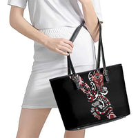 Aotearoa Toitu Te Tiriti-Honour the Treaty Leather Tote Bag Maori Taniwha Haka with Taniko and Tukutuku LT03 - Polynesian Pride