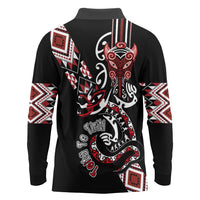 Aotearoa Toitu Te Tiriti-Honour the Treaty Long Sleeve Polo Shirt Maori Taniwha Haka with Taniko and Tukutuku LT03 - Polynesian Pride