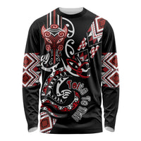 Aotearoa Toitu Te Tiriti-Honour the Treaty Long Sleeve Shirt Maori Taniwha Haka with Taniko and Tukutuku LT03 Unisex Black - Polynesian Pride