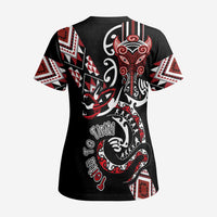 Aotearoa Toitu Te Tiriti-Honour the Treaty Scrub Top Maori Taniwha Haka with Taniko and Tukutuku LT03 - Polynesian Pride