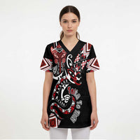 Aotearoa Toitu Te Tiriti-Honour the Treaty Scrub Top Maori Taniwha Haka with Taniko and Tukutuku LT03 - Polynesian Pride