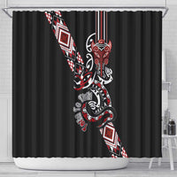 Aotearoa Toitu Te Tiriti-Honour the Treaty Shower Curtain Maori Taniwha Haka with Taniko and Tukutuku LT03 - Polynesian Pride