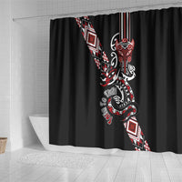 Aotearoa Toitu Te Tiriti-Honour the Treaty Shower Curtain Maori Taniwha Haka with Taniko and Tukutuku LT03 - Polynesian Pride