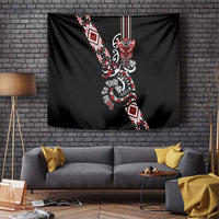 Aotearoa Toitu Te Tiriti-Honour the Treaty Tapestry Maori Taniwha Haka with Taniko and Tukutuku LT03 Black - Polynesian Pride
