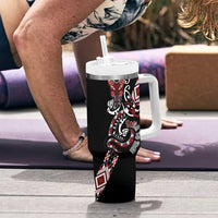Aotearoa Toitu Te Tiriti-Honour the Treaty Tumbler With Handle Maori Taniwha Haka with Taniko and Tukutuku LT03 - Polynesian Pride