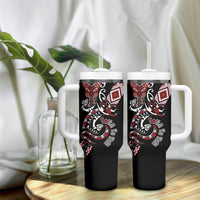 Aotearoa Toitu Te Tiriti-Honour the Treaty Tumbler With Handle Maori Taniwha Haka with Taniko and Tukutuku LT03 - Polynesian Pride