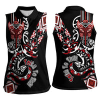 Aotearoa Toitu Te Tiriti-Honour the Treaty Women Sleeveless Polo Shirt Maori Taniwha Haka with Taniko and Tukutuku LT03 - Polynesian Pride