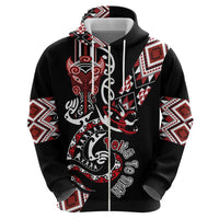 Aotearoa Toitu Te Tiriti-Honour the Treaty Zip Hoodie Maori Taniwha Haka with Taniko and Tukutuku LT03 - Polynesian Pride