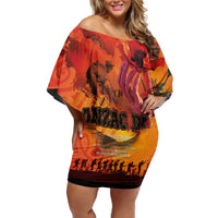Australia and New Zealand ANZAC Day Family Matching Off Shoulder Short Dress and Hawaiian Shirt Soldiers Memories - Red Poppies with Aboriginal and Maori Art LT03 Mom's Dress Orange-Yellow - Polynesian Pride
