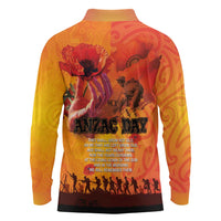 Australia and New Zealand ANZAC Day Long Sleeve Polo Shirt Soldiers Memories - Red Poppies with Aboriginal and Maori Art LT03 - Polynesian Pride