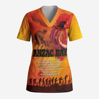 Australia and New Zealand ANZAC Day Scrub Top Soldiers Memories - Red Poppies with Aboriginal and Maori Art LT03 Adult Orange-Yellow - Polynesian Pride