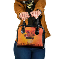 Australia and New Zealand ANZAC Day Shoulder Handbag Soldiers Memories - Red Poppies with Aboriginal and Maori Art LT03 One Size Orange-Yellow - Polynesian Pride