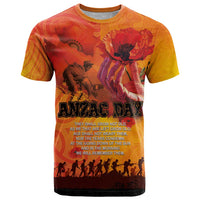 Australia and New Zealand ANZAC Day T Shirt Soldiers Memories - Red Poppies with Aboriginal and Maori Art LT03 Orange-Yellow - Polynesian Pride
