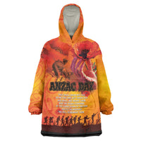 Australia and New Zealand ANZAC Day Wearable Blanket Hoodie Soldiers Memories - Red Poppies with Aboriginal and Maori Art LT03 One Size Orange-Yellow - Polynesian Pride