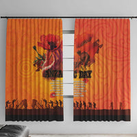 Australia and New Zealand ANZAC Day Window Curtain Soldiers Memories - Red Poppies with Aboriginal and Maori Art LT03 With Hooks Orange-Yellow - Polynesian Pride