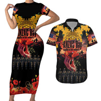 Australia ANZAC Day Couples Matching Short Sleeve Bodycon Dress and Hawaiian Shirt Forever in My Thoughts LT03 Black - Polynesian Pride