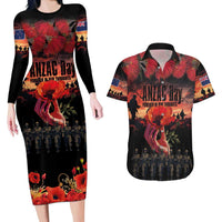 New Zealand ANZAC Day Couples Matching Long Sleeve Bodycon Dress and Hawaiian Shirt Forever in My Thoughts LT03 Black - Polynesian Pride