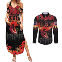 New Zealand ANZAC Day Couples Matching Summer Maxi Dress and Long Sleeve Button Shirt Forever in My Thoughts LT03 Black - Polynesian Pride