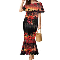 New Zealand ANZAC Day Family Matching Mermaid Dress and Hawaiian Shirt Forever in My Thoughts LT03 Mom's Dress Black - Polynesian Pride