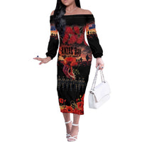 New Zealand ANZAC Day Off The Shoulder Long Sleeve Dress Forever in My Thoughts LT03 Women Black - Polynesian Pride
