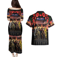 Australia and New Zealand ANZAC Day Couples Matching Puletasi and Hawaiian Shirt Kangaroo and Kiwi Bird Soldier - Forever in My Thoughts LT03 - Polynesian Pride