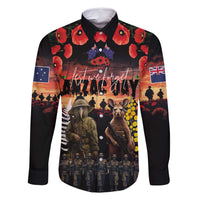 Australia and New Zealand ANZAC Day Family Matching Off Shoulder Maxi Dress and Hawaiian Shirt Kangaroo and Kiwi Bird Soldier - Forever in My Thoughts LT03 Dad's Shirt - Long Sleeve Black - Polynesian Pride